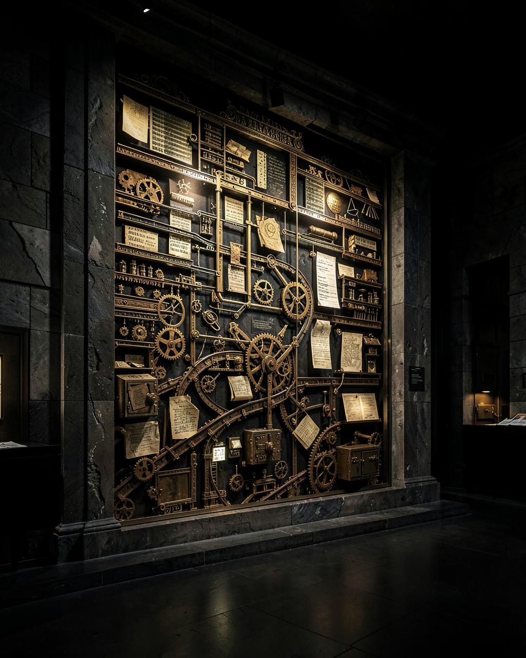 A museum wall revealing the intricate machinery of financial trust
